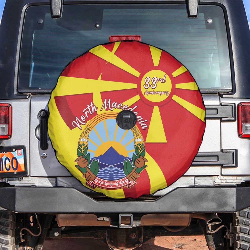 North Macedonia National Day Spare Tire Cover Happy 33rd Anniversary Flag Style - Wonder Print Shop