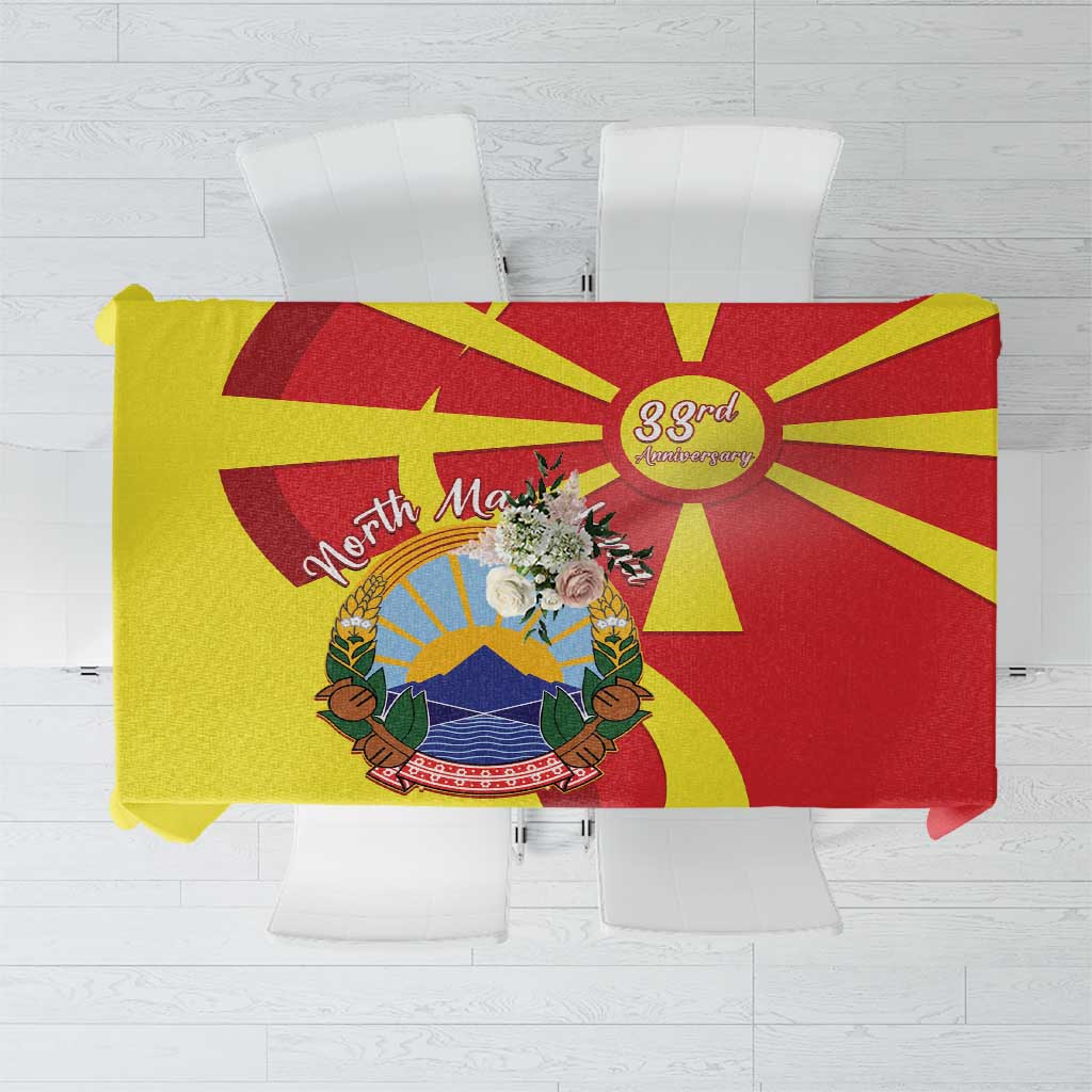 North Macedonia National Day Tablecloth Happy 33rd Anniversary Flag Style - Wonder Print Shop