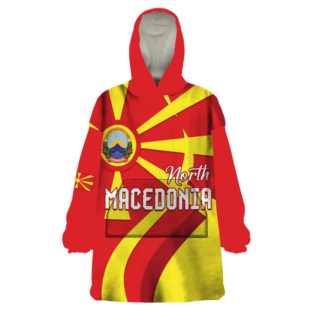 North Macedonia National Day Wearable Blanket Hoodie Happy 33rd Anniversary Flag Style - Wonder Print Shop