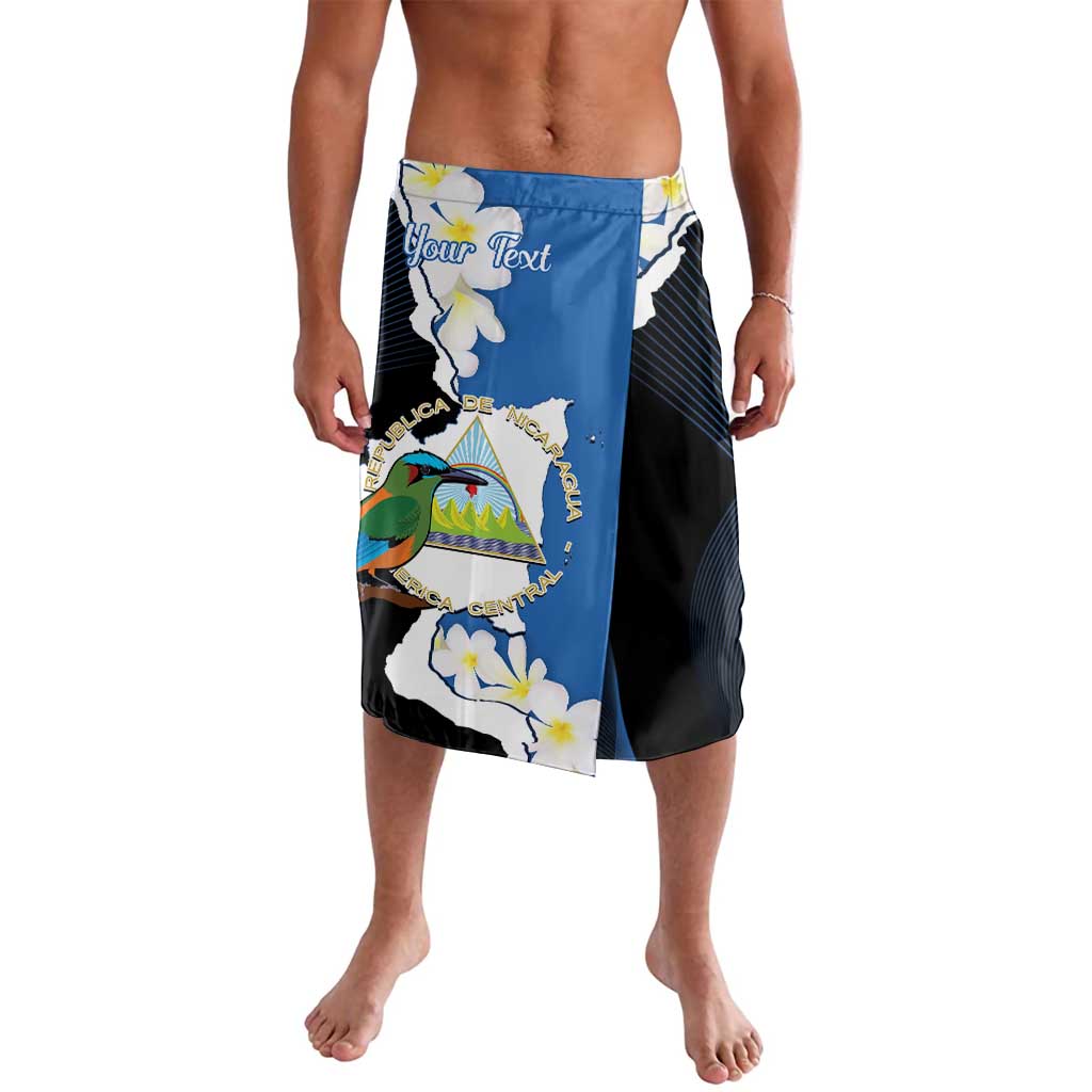 Blue and black sarong skirt with floral print and custom text panel