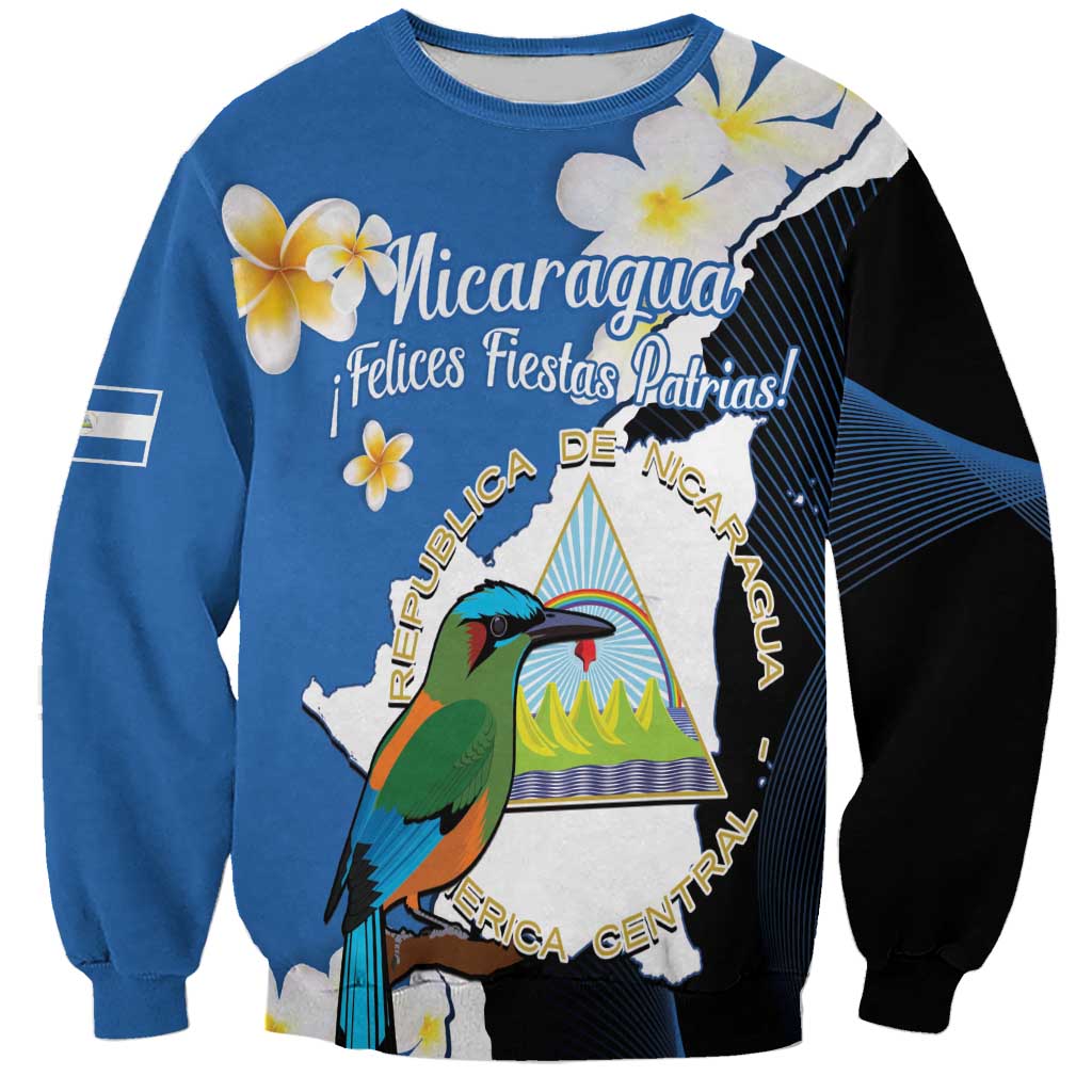 Unisex crewneck sweatshirt, blue and black, bird and flowers Independence graphic