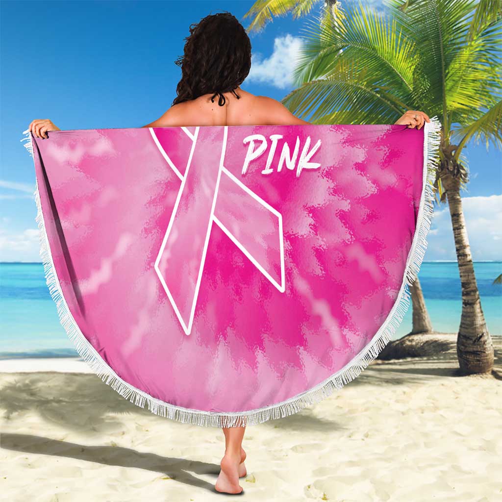 Personalized Breast Cancer Awareness Beach Blanket Think Pink Tie Dye Ribbon - Wonder Print Shop