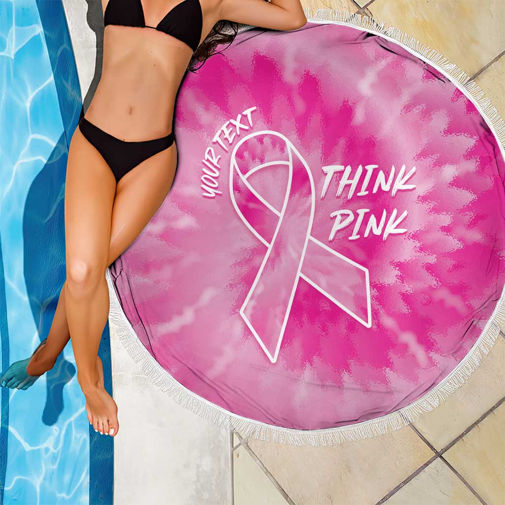 Personalized Breast Cancer Awareness Beach Blanket Think Pink Tie Dye Ribbon - Wonder Print Shop