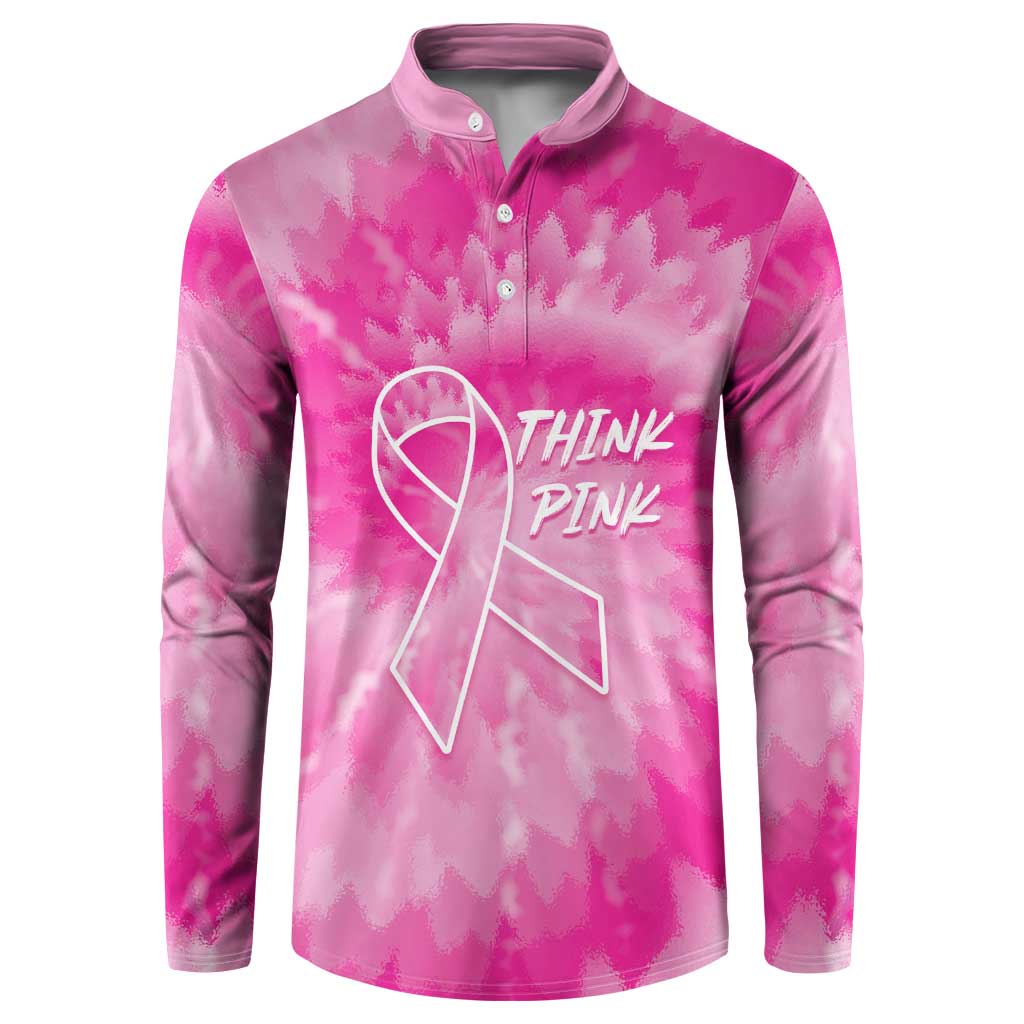 Personalized Breast Cancer Awareness Button Sweatshirt Think Pink Tie Dye Ribbon - Wonder Print Shop