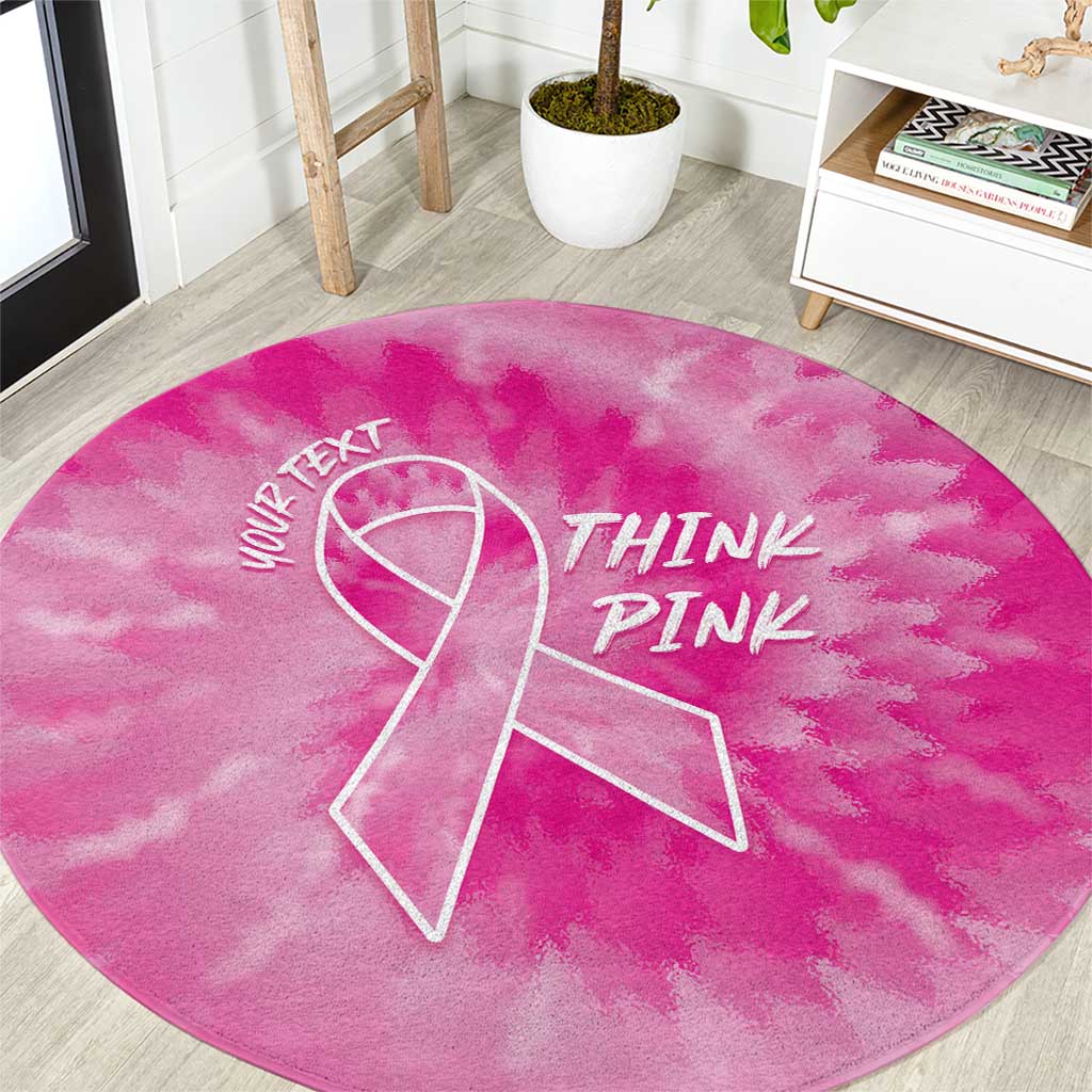Personalized Breast Cancer Awareness Round Carpet Think Pink Tie Dye Ribbon - Wonder Print Shop