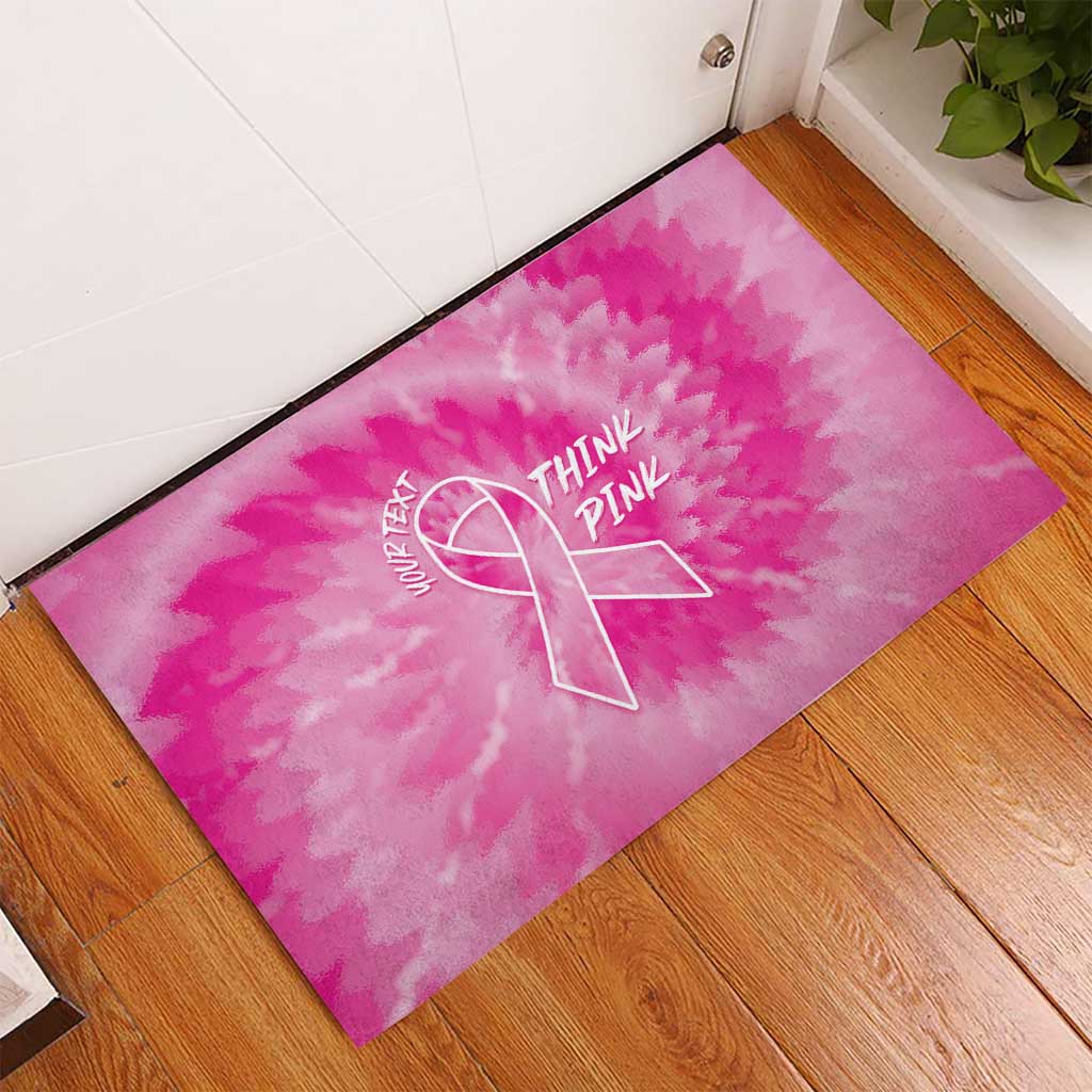 Personalized Breast Cancer Awareness Rubber Doormat Think Pink Tie Dye Ribbon - Wonder Print Shop
