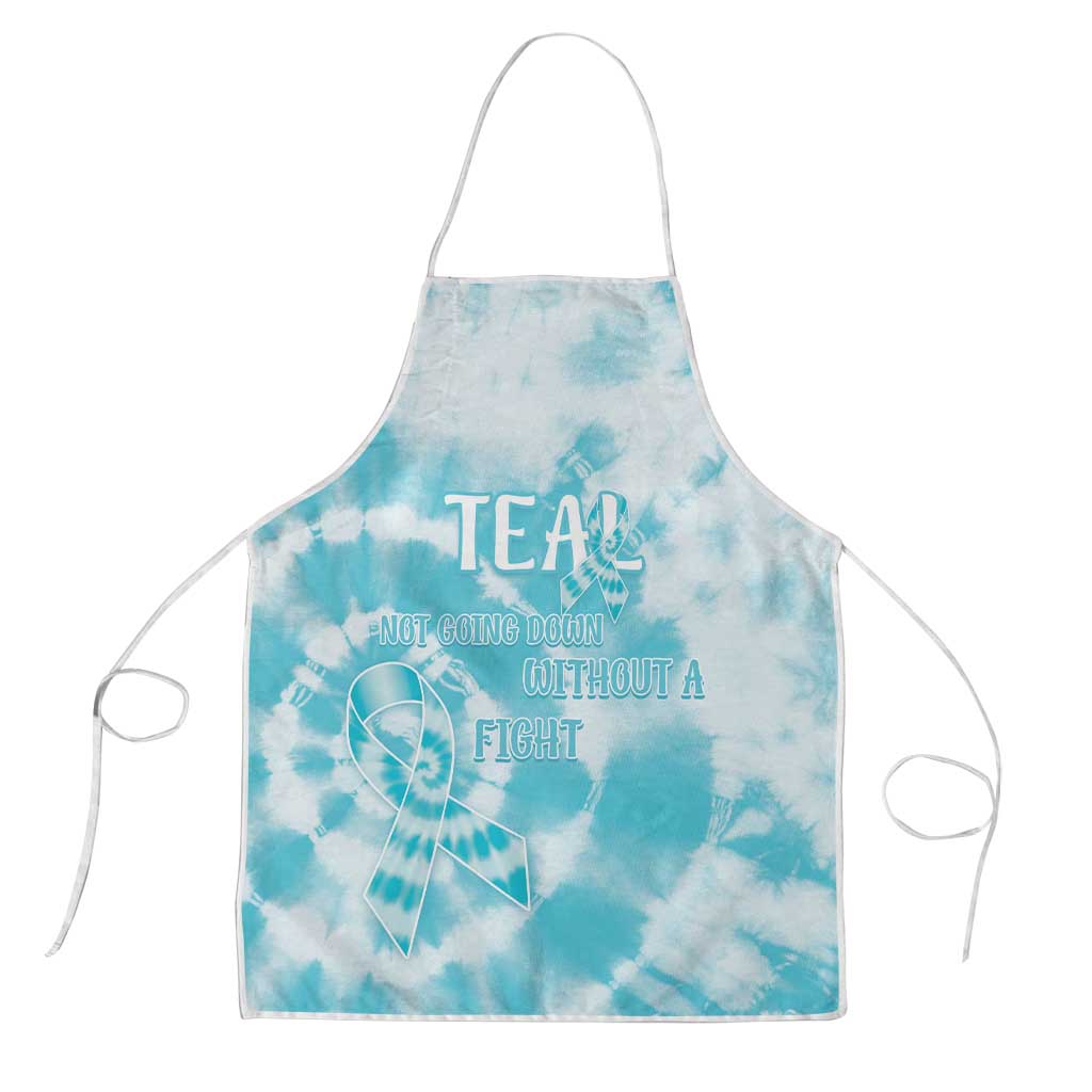 Teal Ribbon Cervical Cancer Awareness Apron Not Going Down Without A Fight Tie Dye - Wonder Print Shop