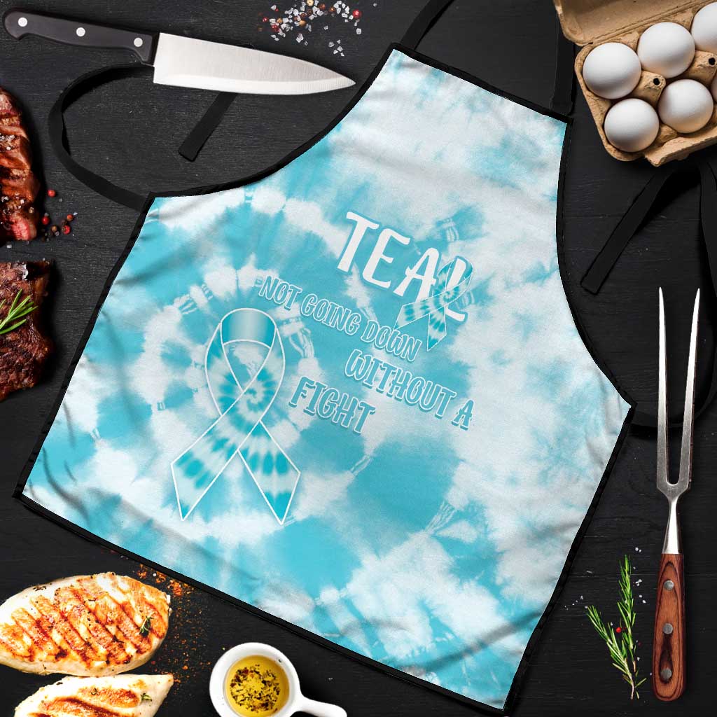 Teal Ribbon Cervical Cancer Awareness Apron Not Going Down Without A Fight Tie Dye - Wonder Print Shop
