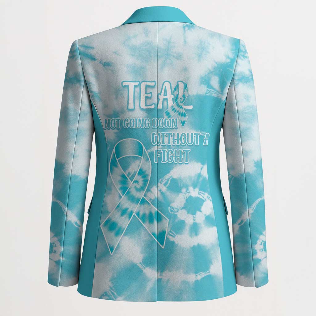 Teal Ribbon Cervical Cancer Awareness Blazer Not Going Down Without A Fight Tie Dye - Wonder Print Shop