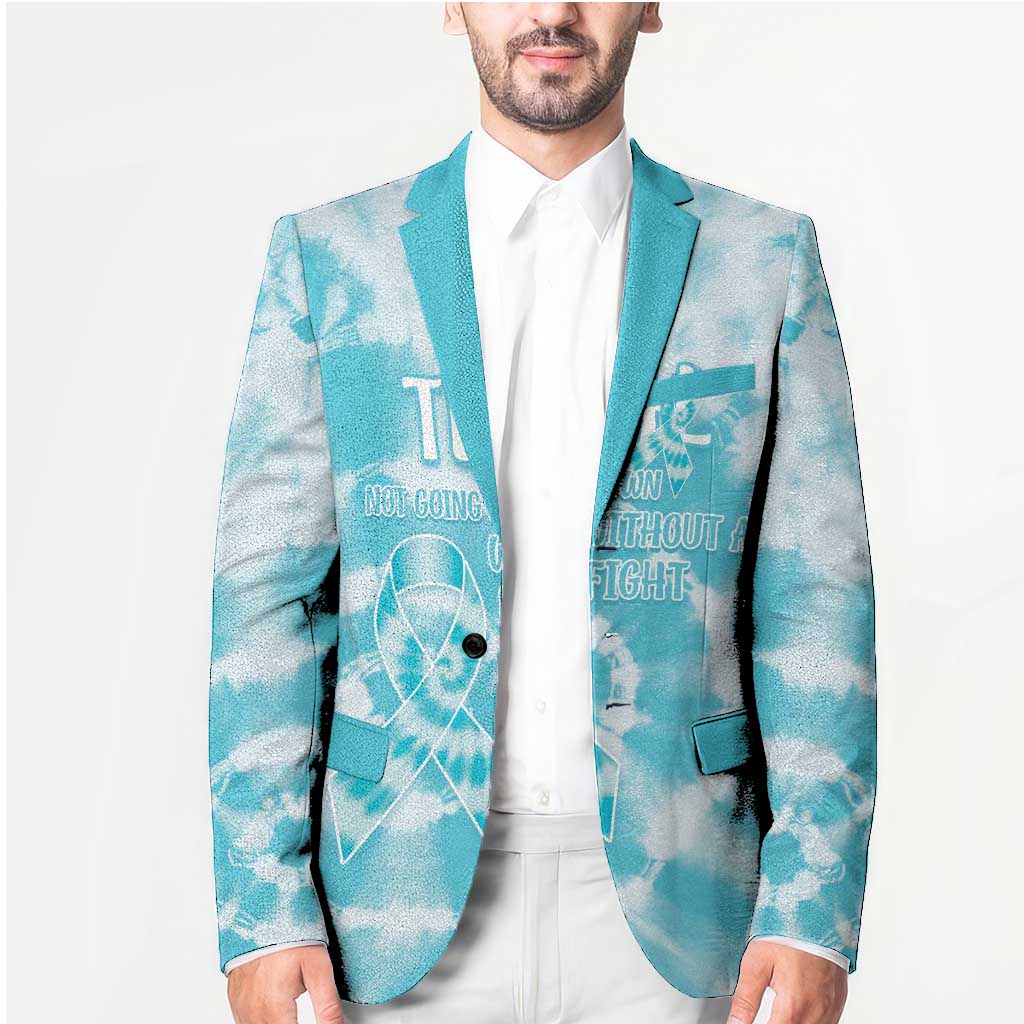 Teal Ribbon Cervical Cancer Awareness Blazer Not Going Down Without A Fight Tie Dye - Wonder Print Shop