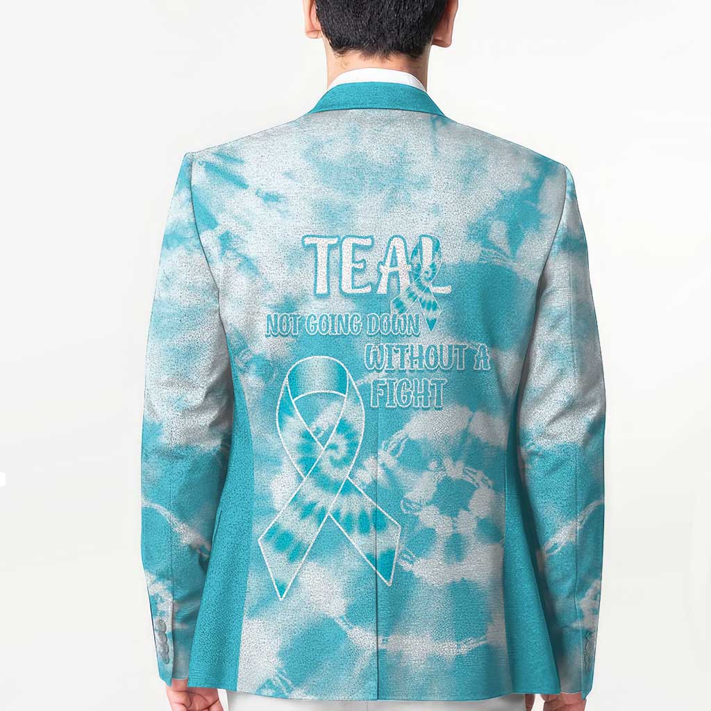 Teal Ribbon Cervical Cancer Awareness Blazer Not Going Down Without A Fight Tie Dye - Wonder Print Shop
