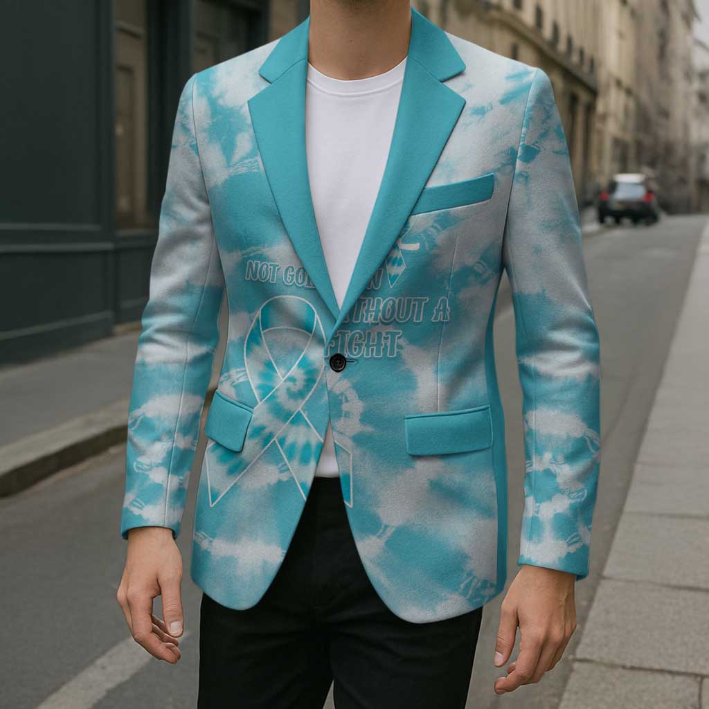 Teal Ribbon Cervical Cancer Awareness Blazer Not Going Down Without A Fight Tie Dye - Wonder Print Shop