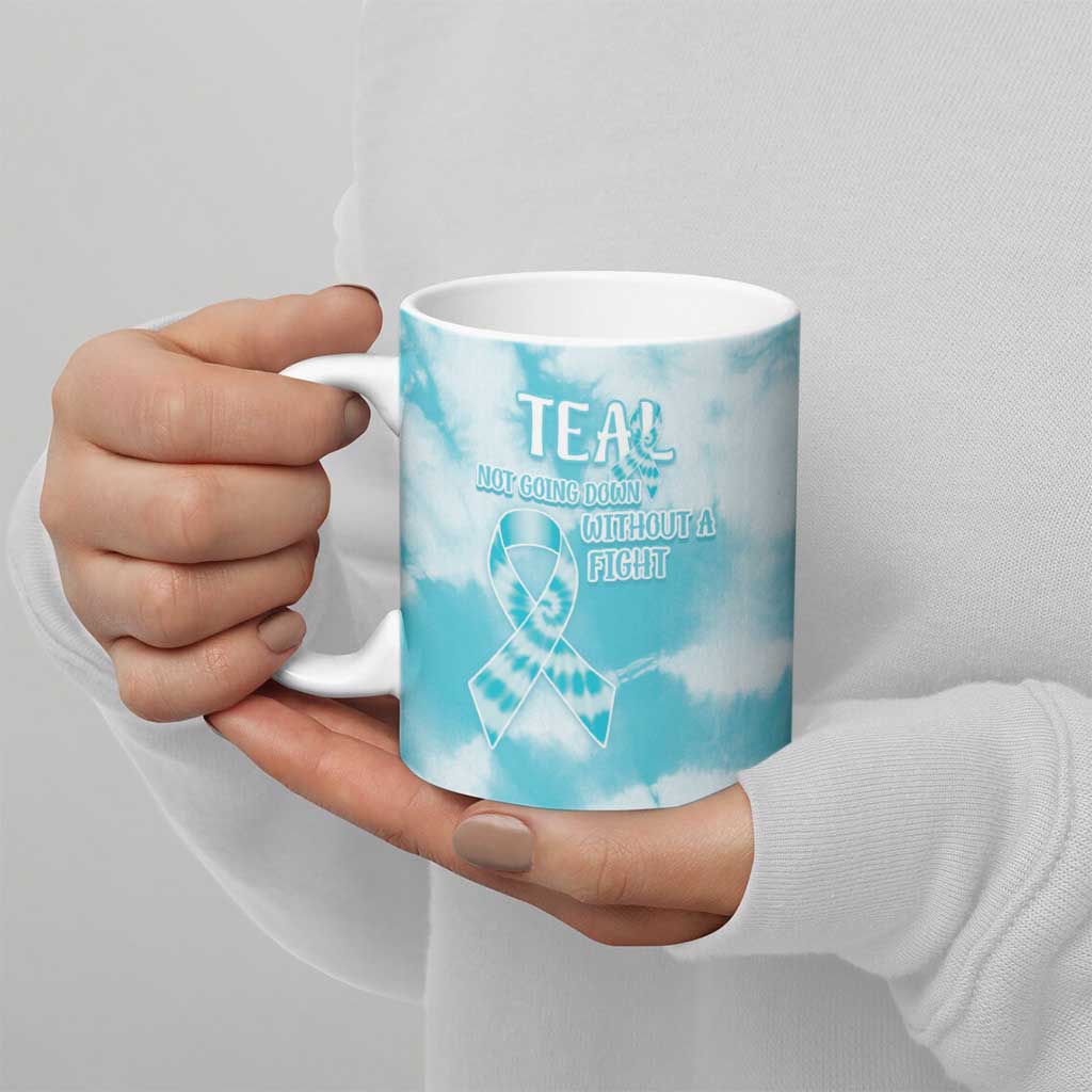 Teal Ribbon Cervical Cancer Awareness Ceramic Mug Not Going Down Without A Fight Tie Dye - Wonder Print Shop