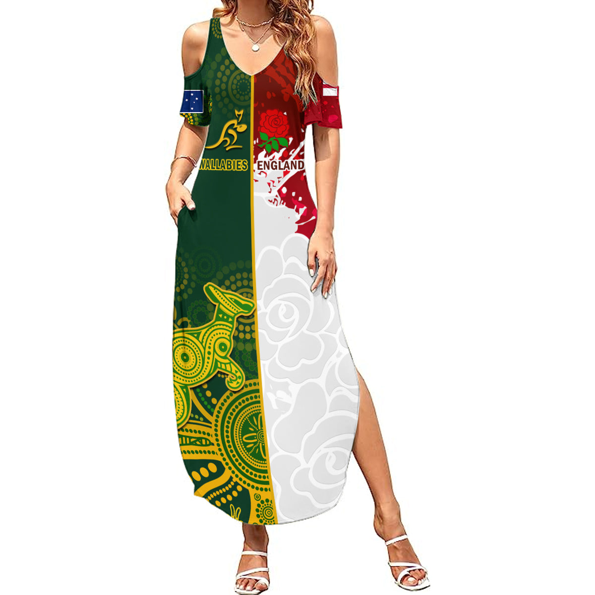 personalised-australia-and-england-rugby-summer-maxi-dress-indigenous-wallabies-with-red-roses-sporty-version