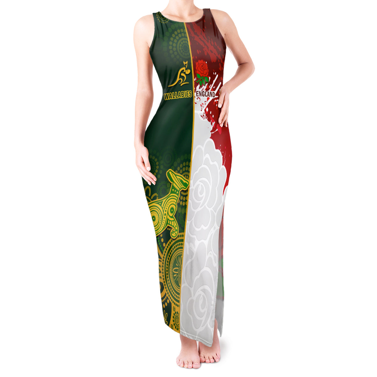 personalised-australia-and-england-rugby-tank-maxi-dress-indigenous-wallabies-with-red-roses-sporty-version