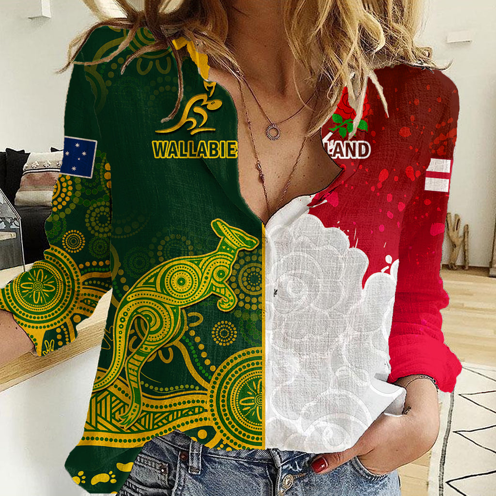 personalised-australia-and-england-rugby-women-casual-shirt-indigenous-wallabies-with-red-roses-sporty-version