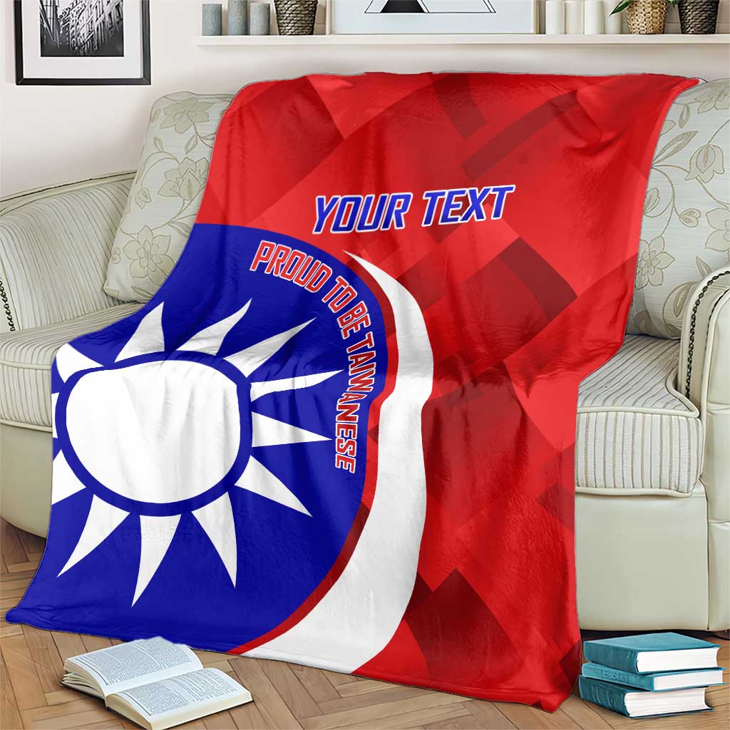 Red personalized badminton blanket with large sun-and-moon style emblem and “YOUR TEXT”