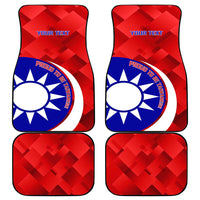 Set of four red car floor mats with Taiwan badminton logo and diamond pattern