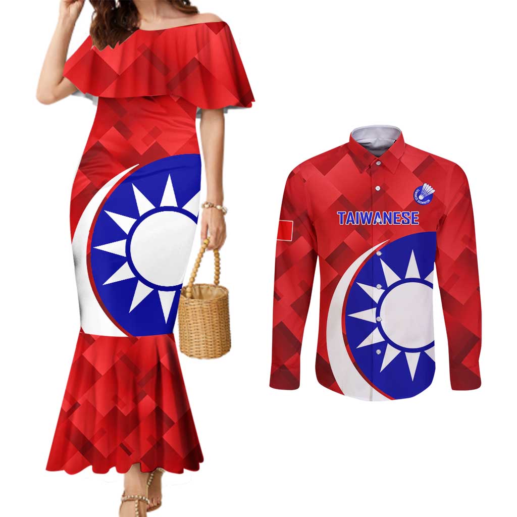 Personalised Taiwan Badminton Couples Matching Mermaid Dress and Long Sleeve Button Shirt 2024 Taiwanese Proud Dynamic Style