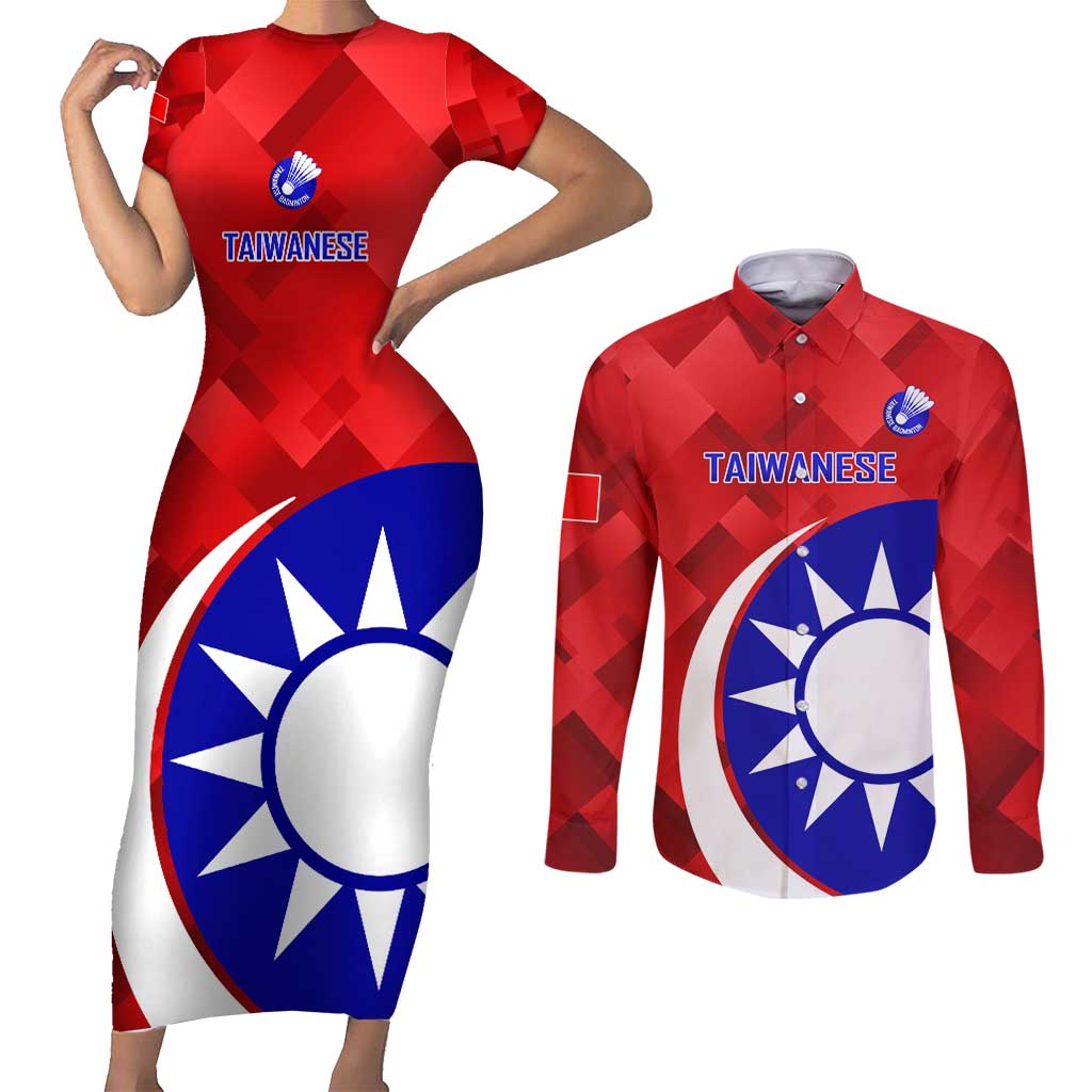 Personalised Taiwan Badminton Couples Matching Short Sleeve Bodycon Dress and Long Sleeve Button Shirt 2024 Taiwanese Proud Dynamic Style - Wonder Print Shop