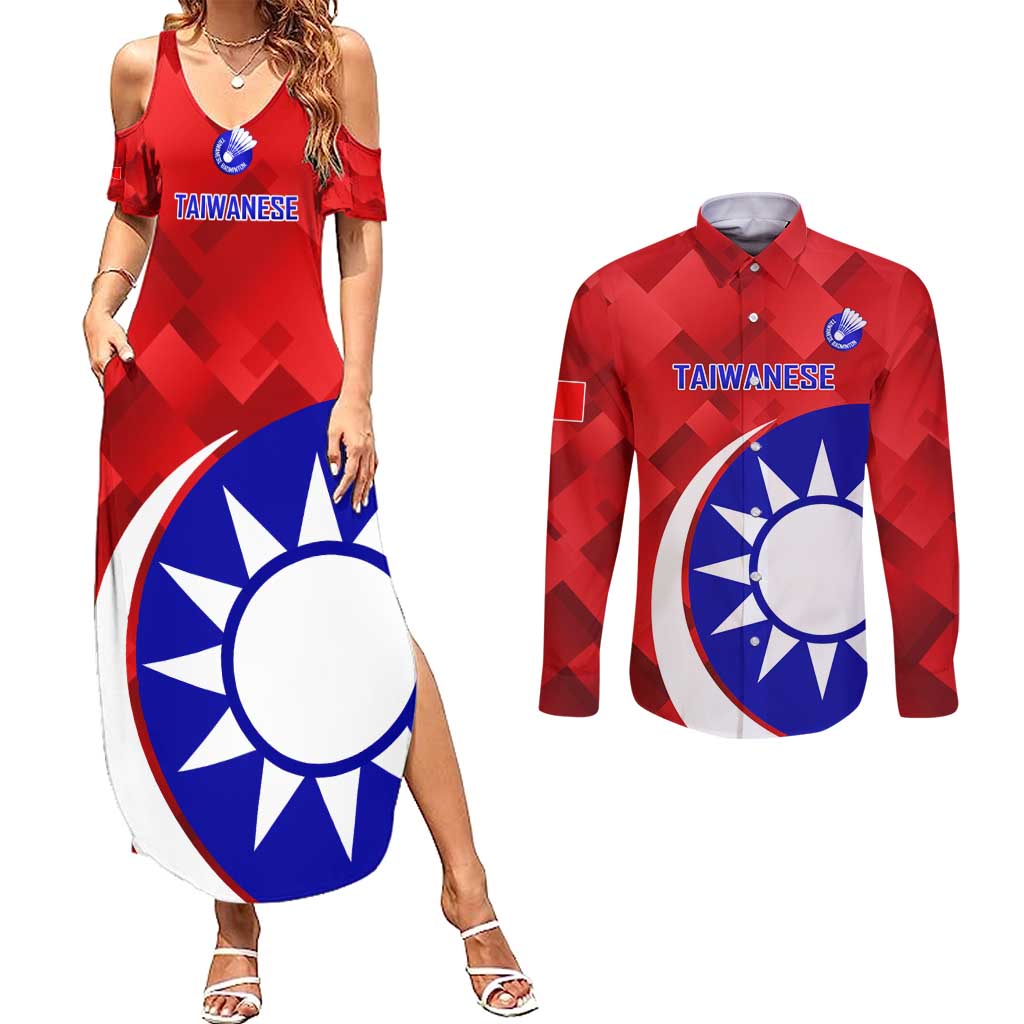 Personalised Taiwan Badminton Couples Matching Summer Maxi Dress and Long Sleeve Button Shirt 2024 Taiwanese Proud Dynamic Style - Wonder Print Shop