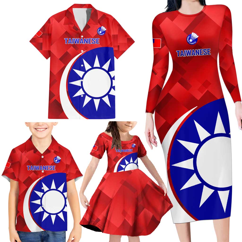 Personalised Taiwan Badminton Family Matching Long Sleeve Bodycon Dress and Hawaiian Shirt 2024 Taiwanese Proud Dynamic Style - Wonder Print Shop