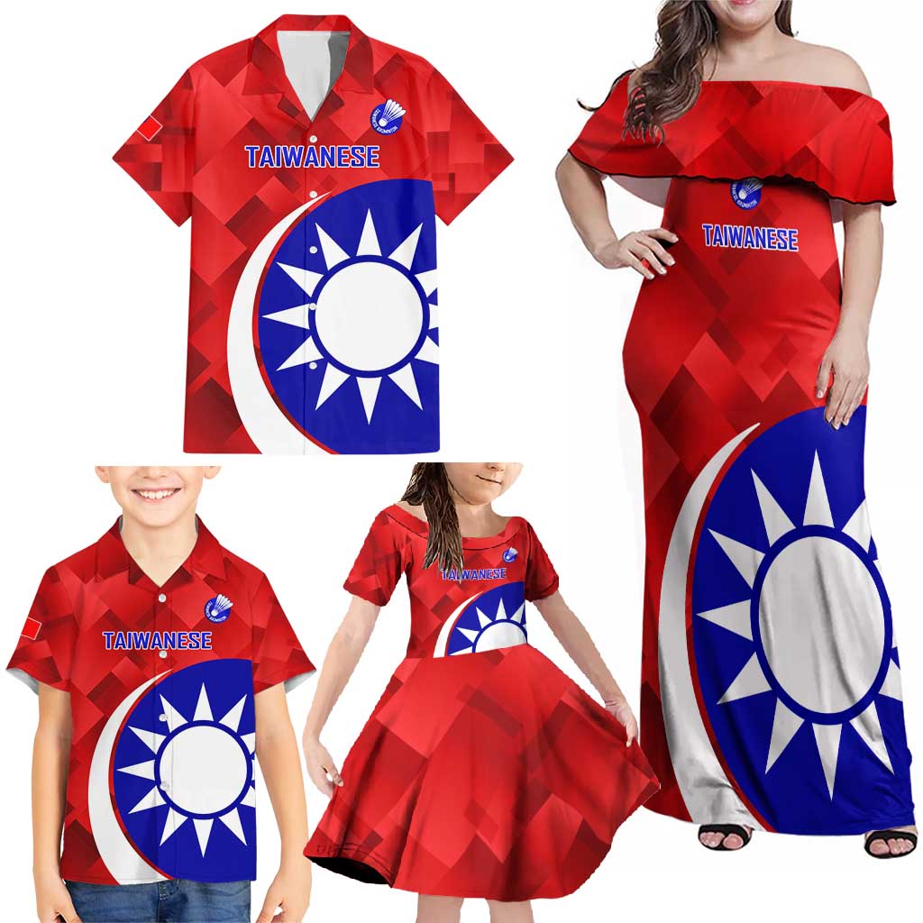 Personalised Taiwan Badminton Family Matching Off Shoulder Maxi Dress and Hawaiian Shirt 2024 Taiwanese Proud Dynamic Style - Wonder Print Shop