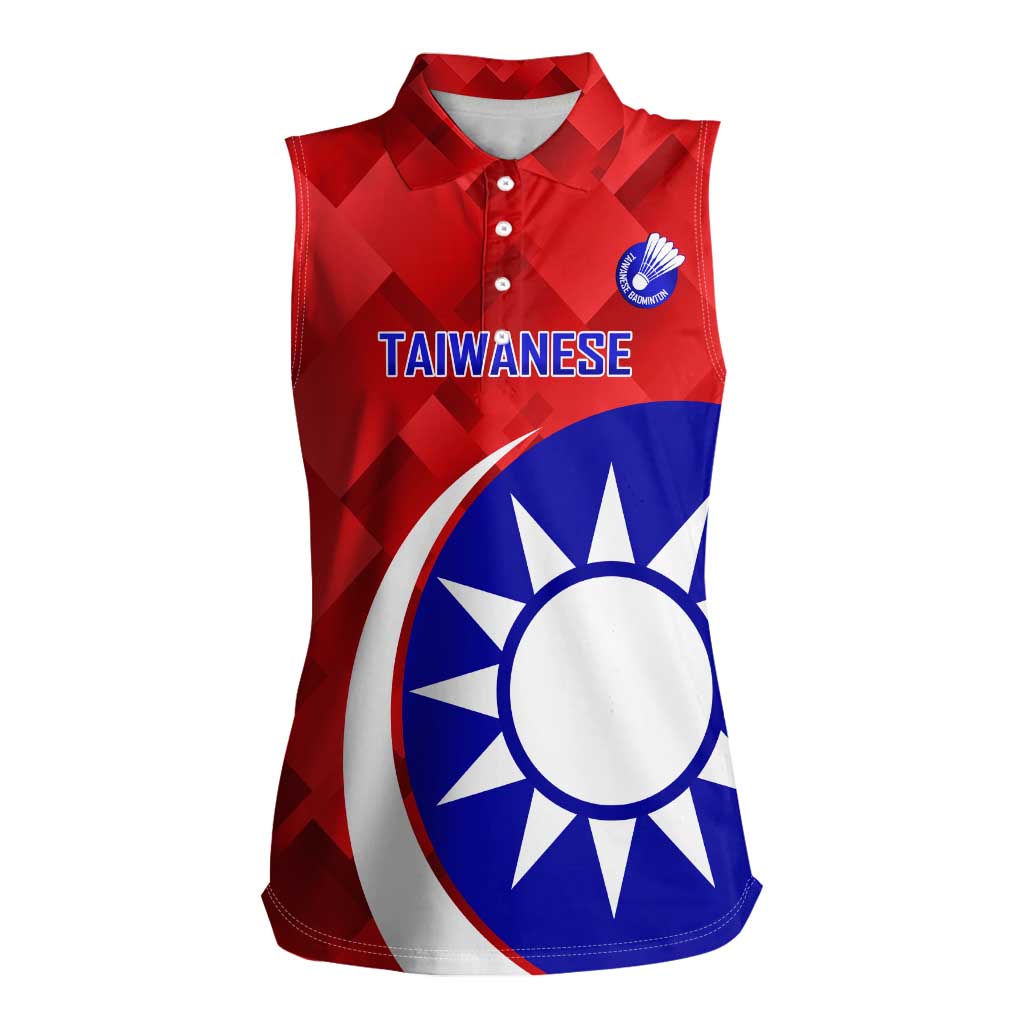 Personalised Taiwan Badminton Women Sleeveless Polo Shirt 2024 Taiwanese Proud Dynamic Style - Wonder Print Shop