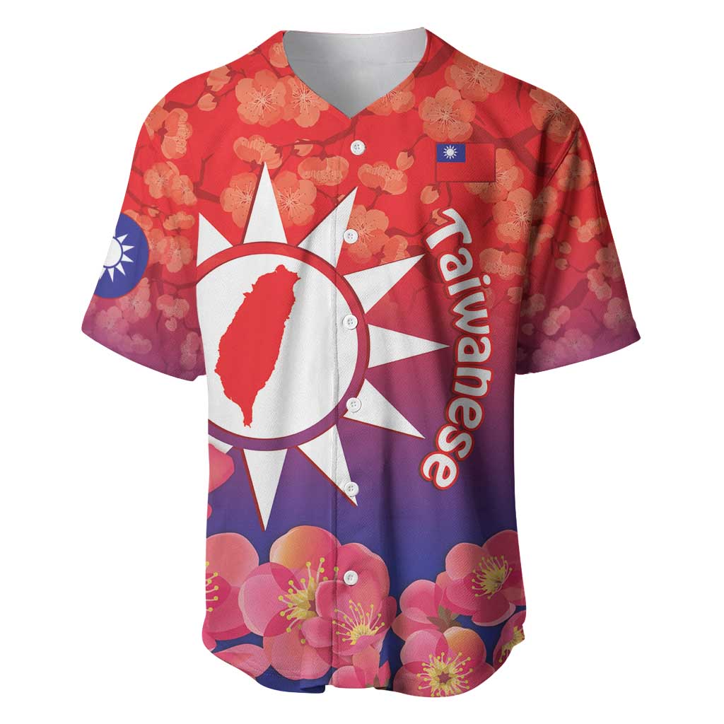 Personalised Taiwan Baseball Jersey Taiwanese Map Mix Prunus Mume Blossoms - Wonder Print Shop