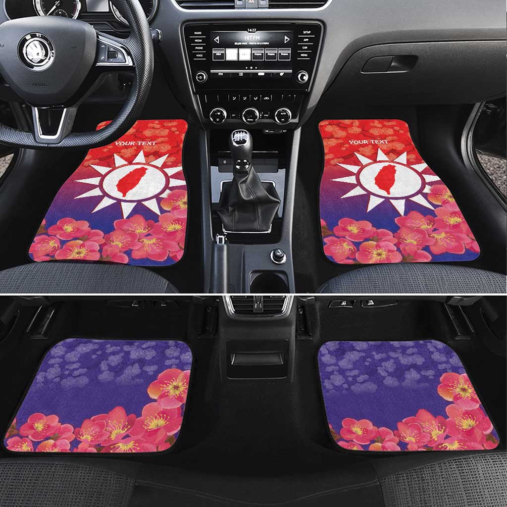 Personalised Taiwan Car Mats Taiwanese Map Mix Prunus Mume Blossoms - Wonder Print Shop