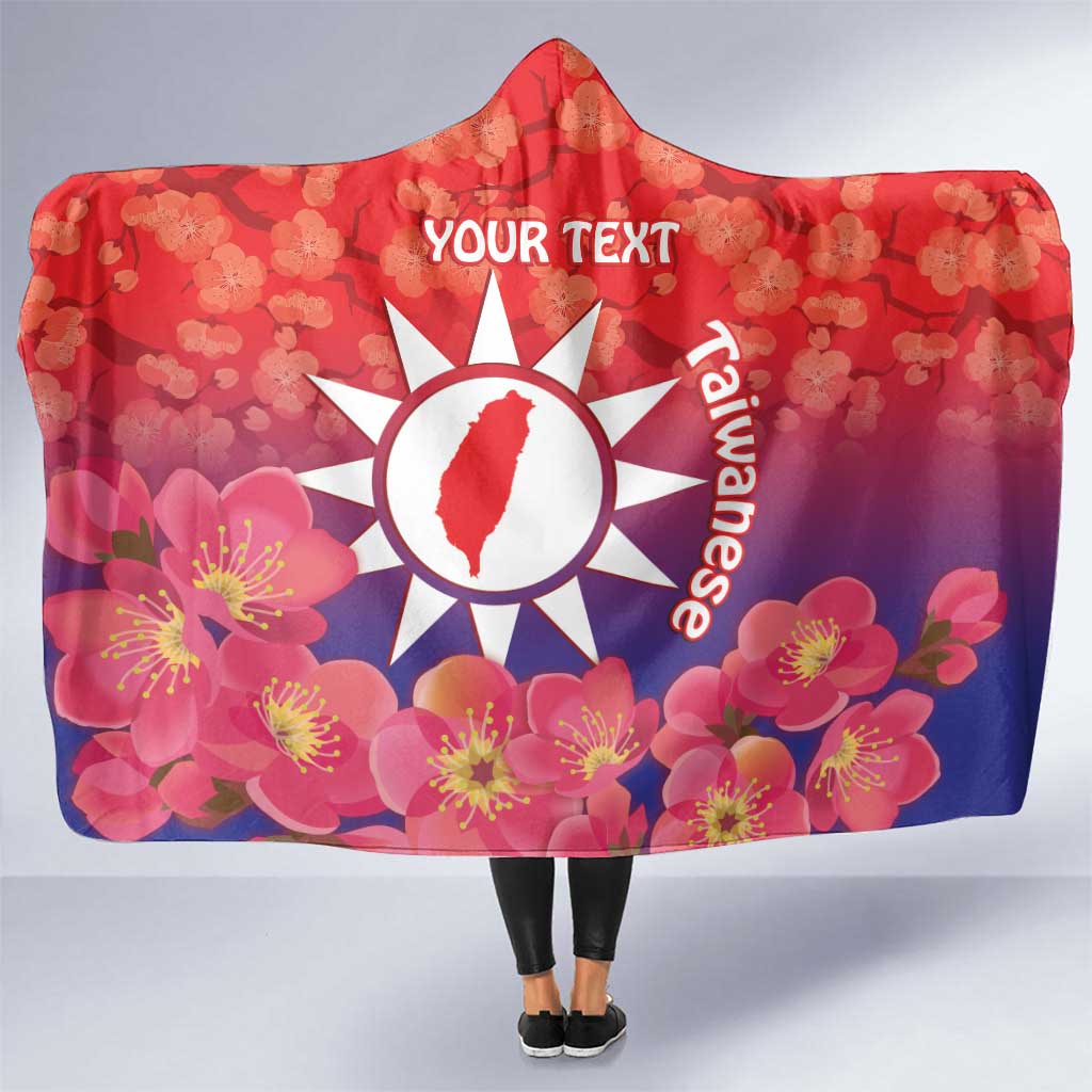 Personalised Taiwan Hooded Blanket Taiwanese Map Mix Prunus Mume Blossoms