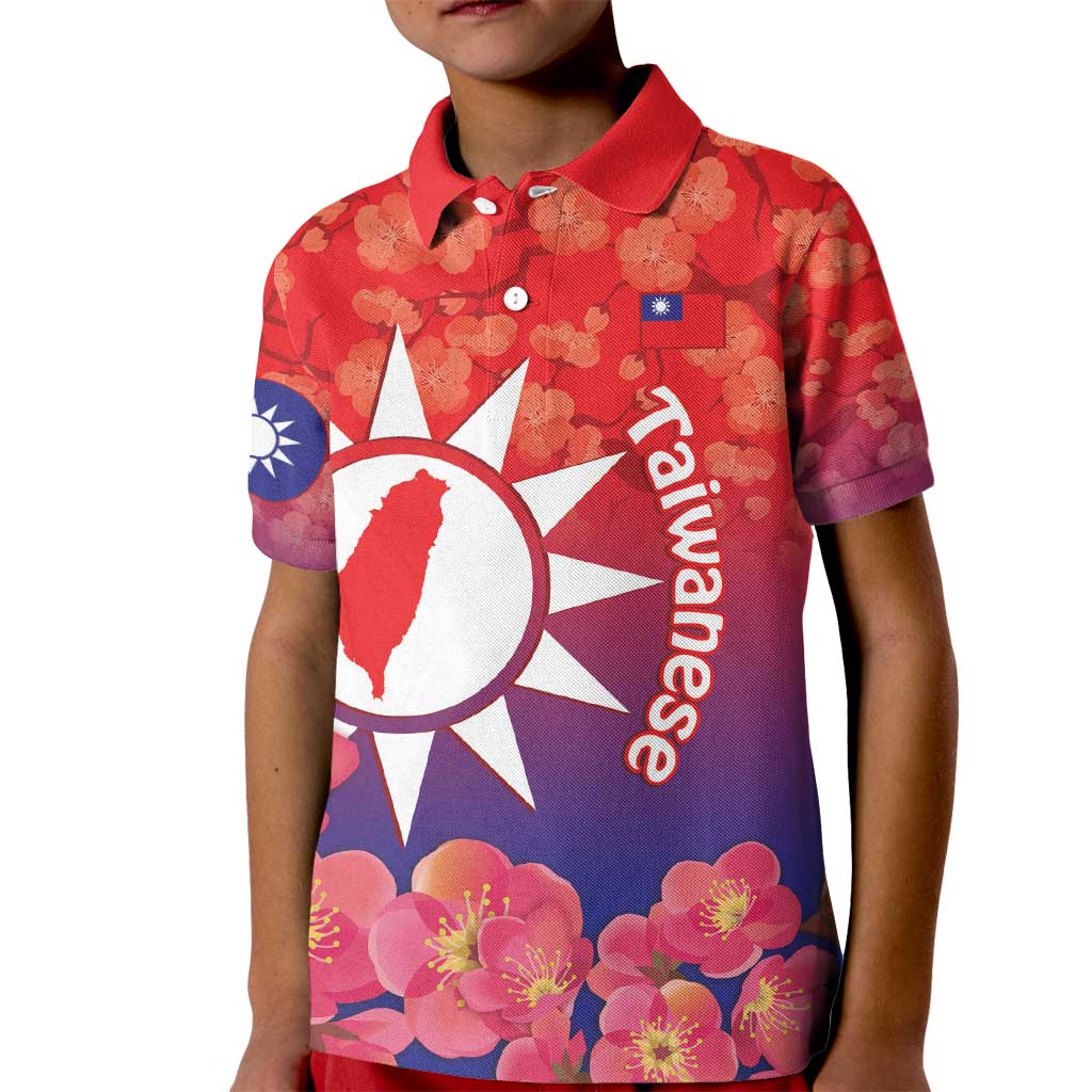 Personalised Taiwan Kid Polo Shirt Taiwanese Map Mix Prunus Mume Blossoms - Wonder Print Shop