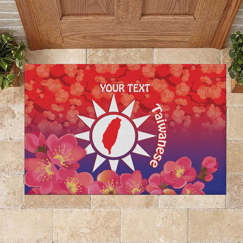 Personalised Taiwan Rubber Doormat Taiwanese Map Mix Prunus Mume Blossoms - Wonder Print Shop