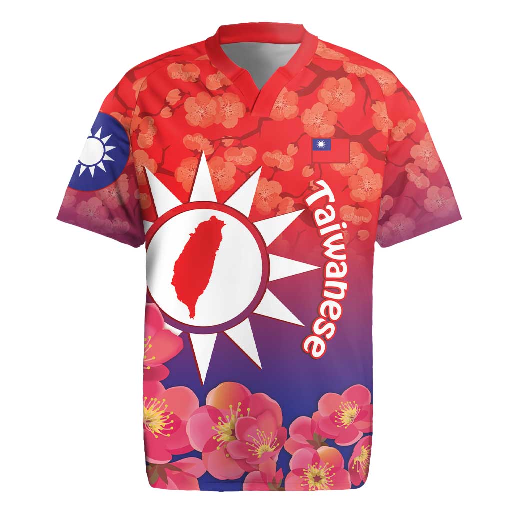 Personalised Taiwan Rugby Jersey Taiwanese Map Mix Prunus Mume Blossoms - Wonder Print Shop