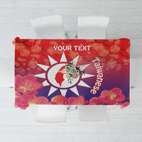 Red Taiwan map tablecloth with Prunus Mume blossoms and customizable text area