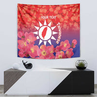 Red floral tapestry with sun emblem, “YOUR TEXT”, and vertical “Taiwanese” lettering