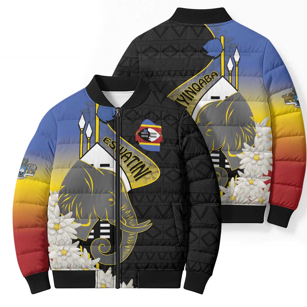 Eswatini Independence Day Bomber Puffer Jacket Swaziland Nguni Shield African Pattern - Wonder Print Shop