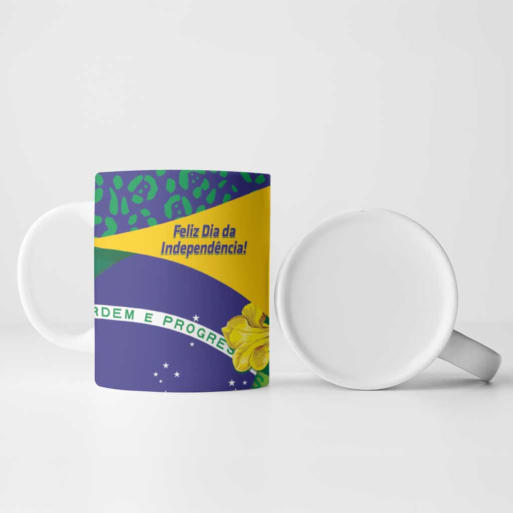 Brazil Independence Day Ceramic Mug Ordem e Progresso Map With Golden Trumpet - Wonder Print Shop
