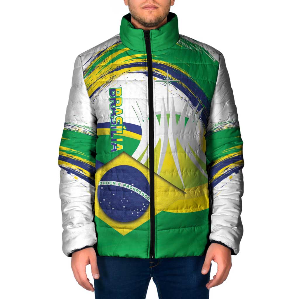 Brasilia Capital Padded Jacket Brazil Flag Metropolitan Cathedral - Wonder Print Shop