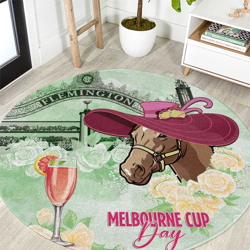 Australia Cup Melbourne Horse Racing Round Carpet Hats Heels & Horseshoes Yellow Roses - Wonder Print Shop