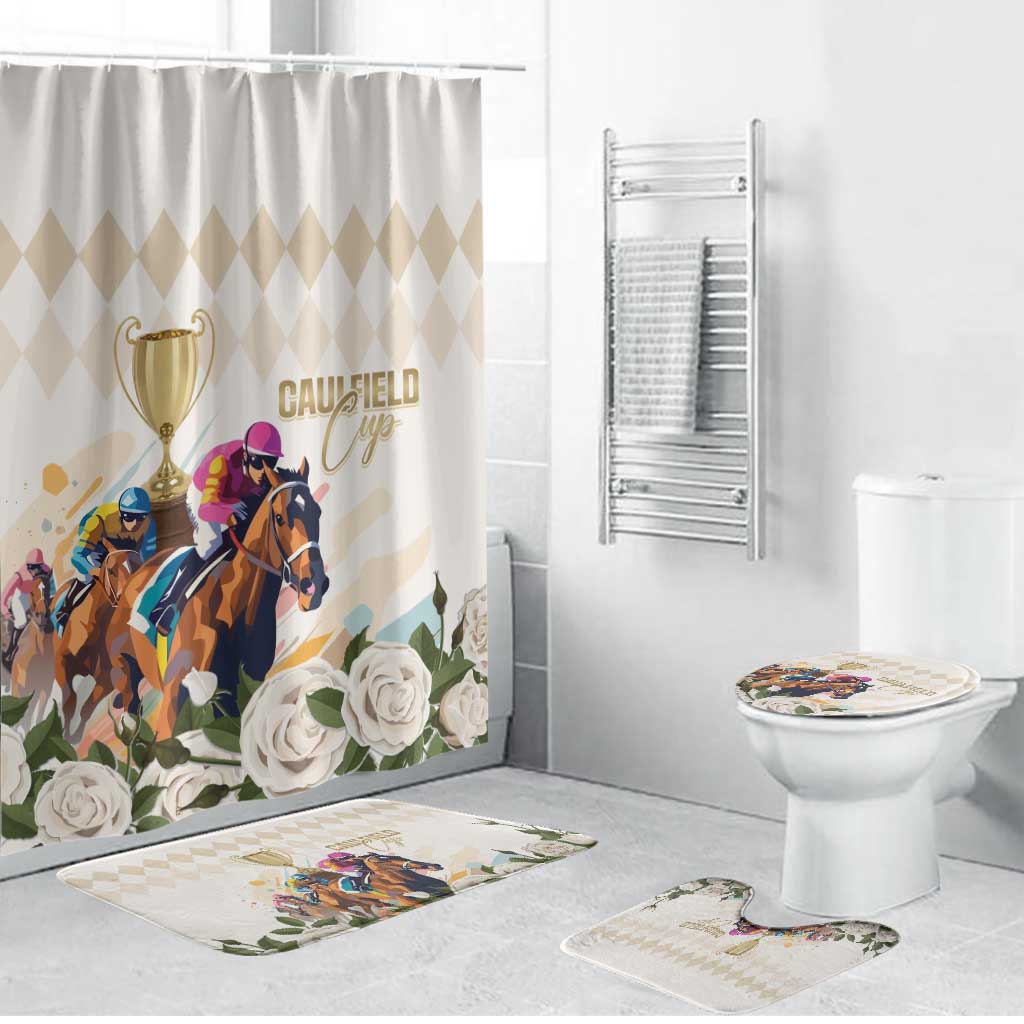 Australia Cup Caulfield Horse Racing Bathroom Set Champion Trophy Mix White Roses - Wonder Print Shop