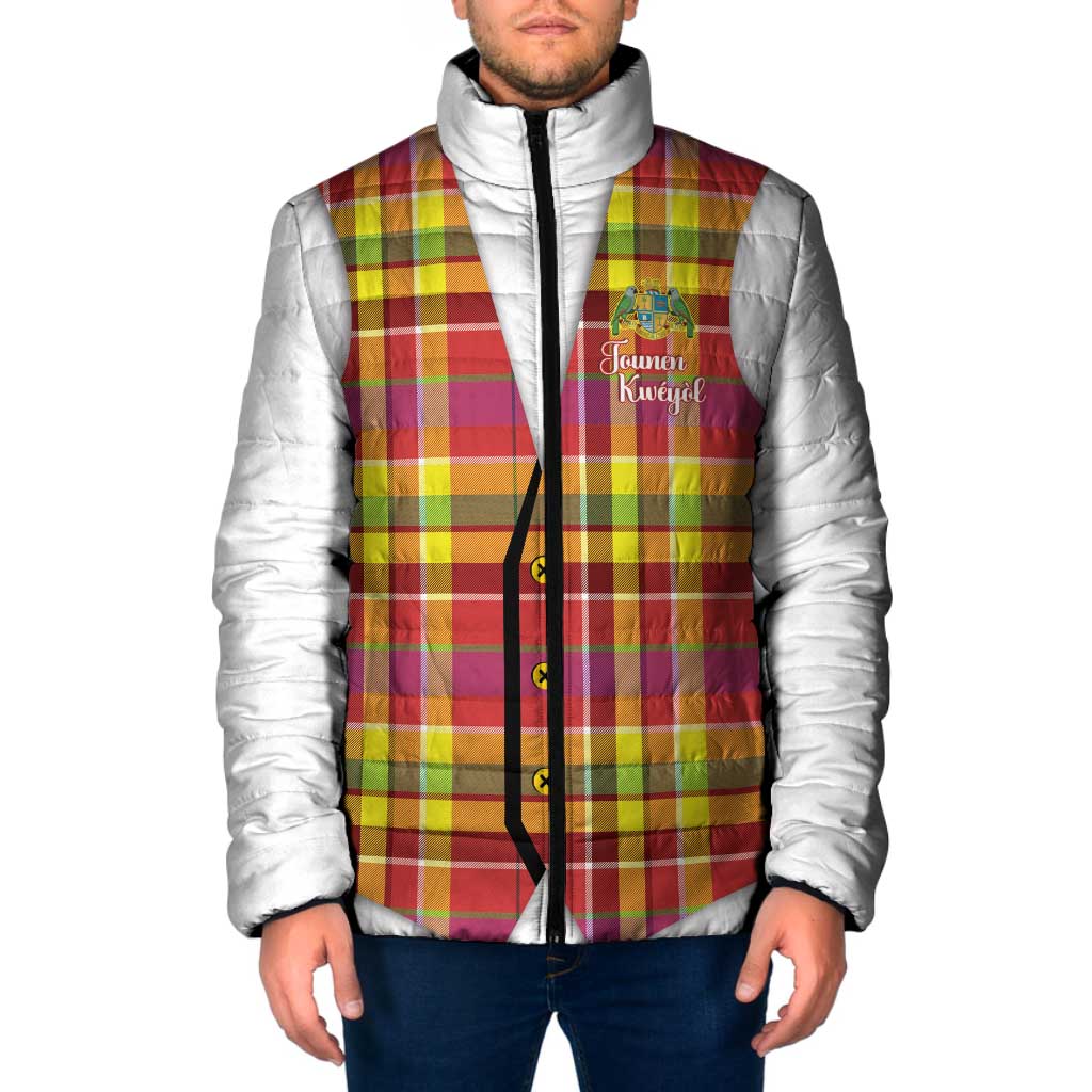 Personalized Dominica Creole Day Padded Jacket Jounen Kweyol Red Madras Proud - Wonder Print Shop