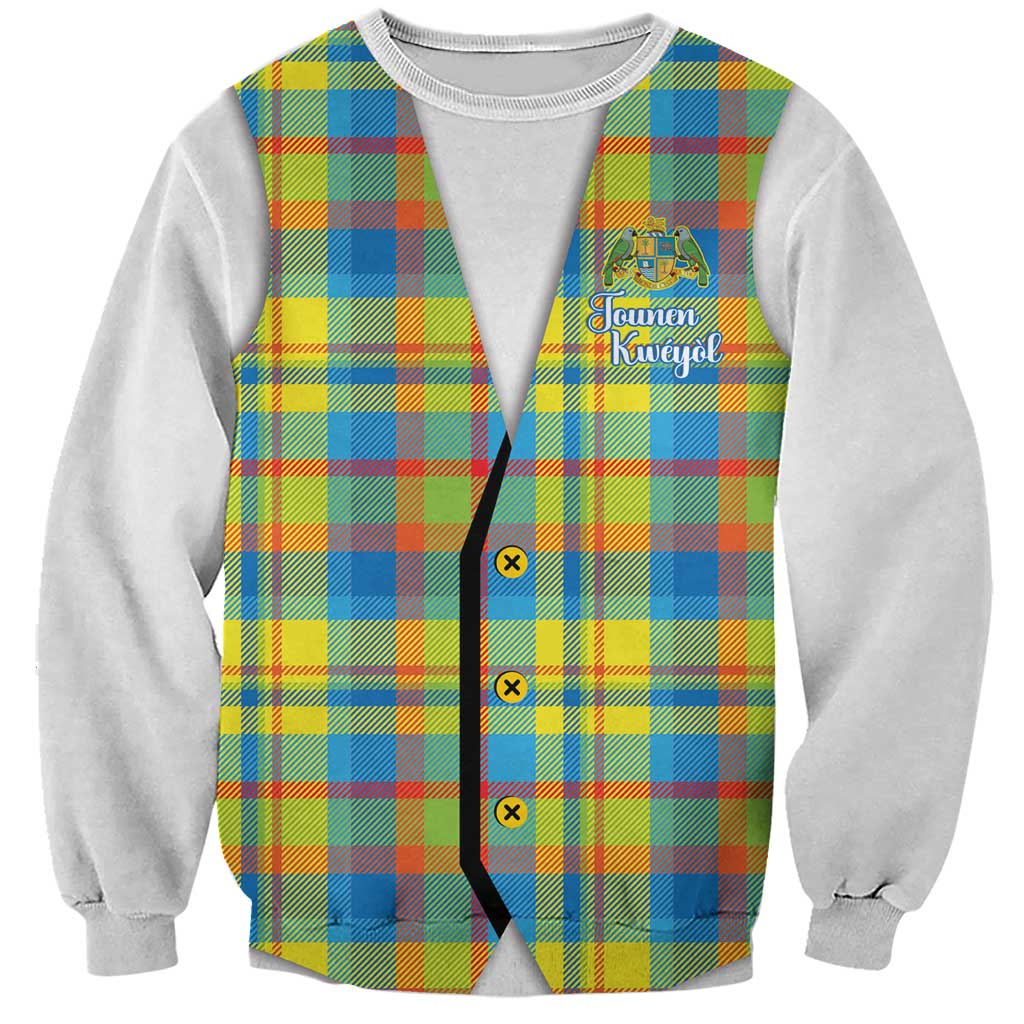 Personalized Dominica Creole Day Sweatshirt Jounen Kweyol Blue Madras Proud - Wonder Print Shop