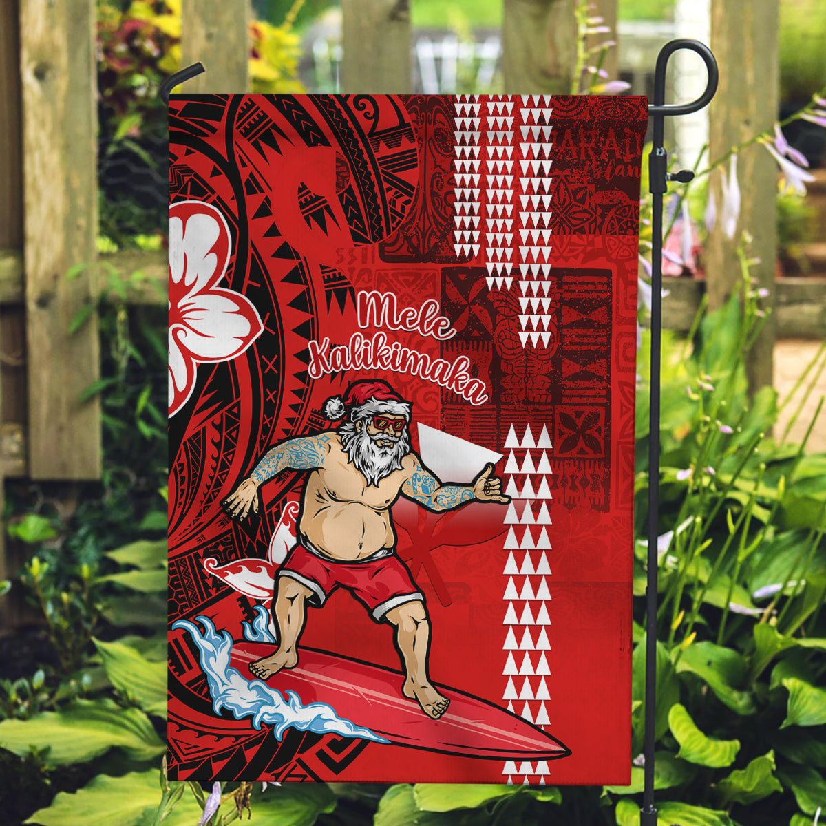 Personalised Hawaii Christmas Garden Flag Mele Kalikimaka Surfing Santa Claus - Wonder Print Shop