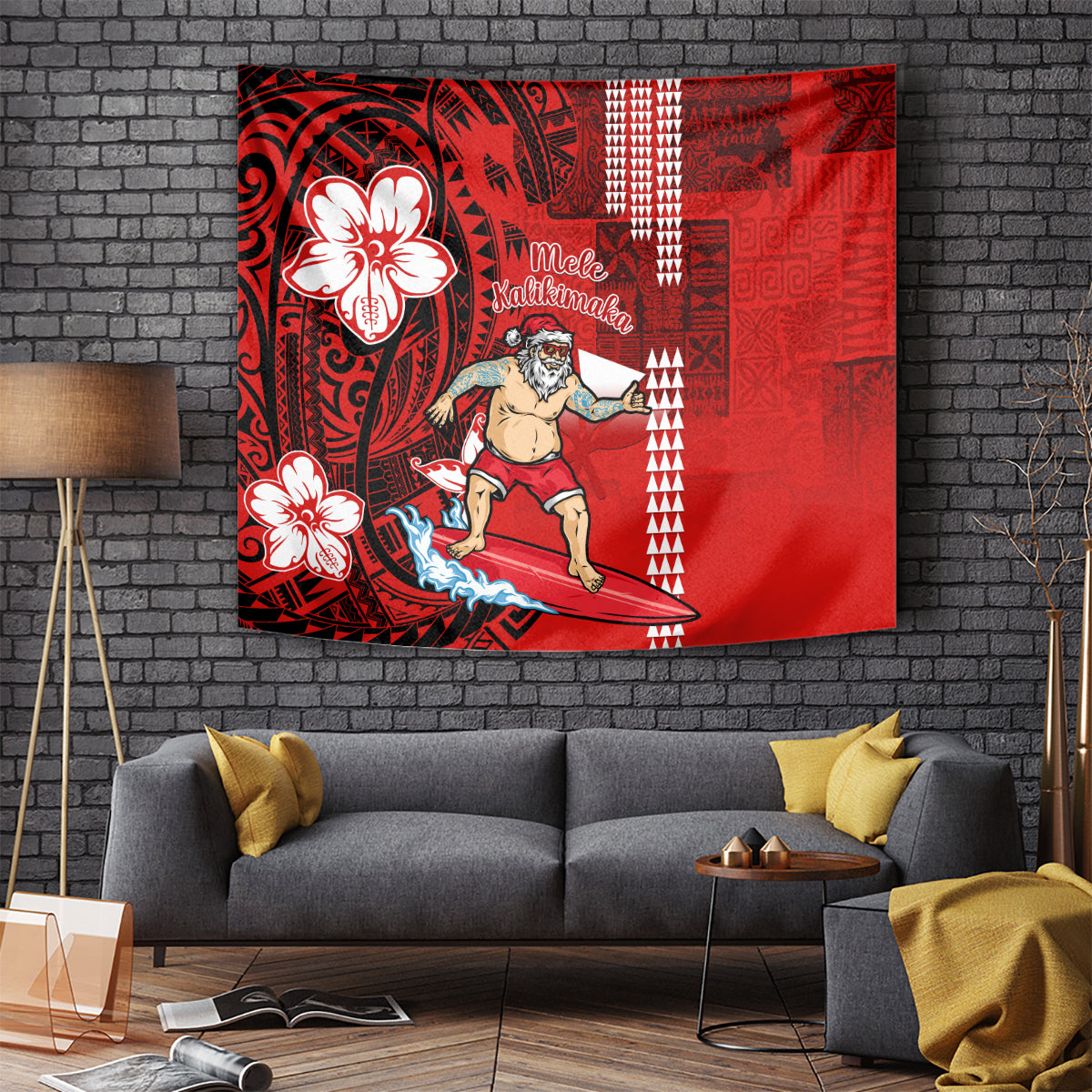 personalised-hawaii-christmas-tapestry-mele-kalikimaka-surfing-santa-claus