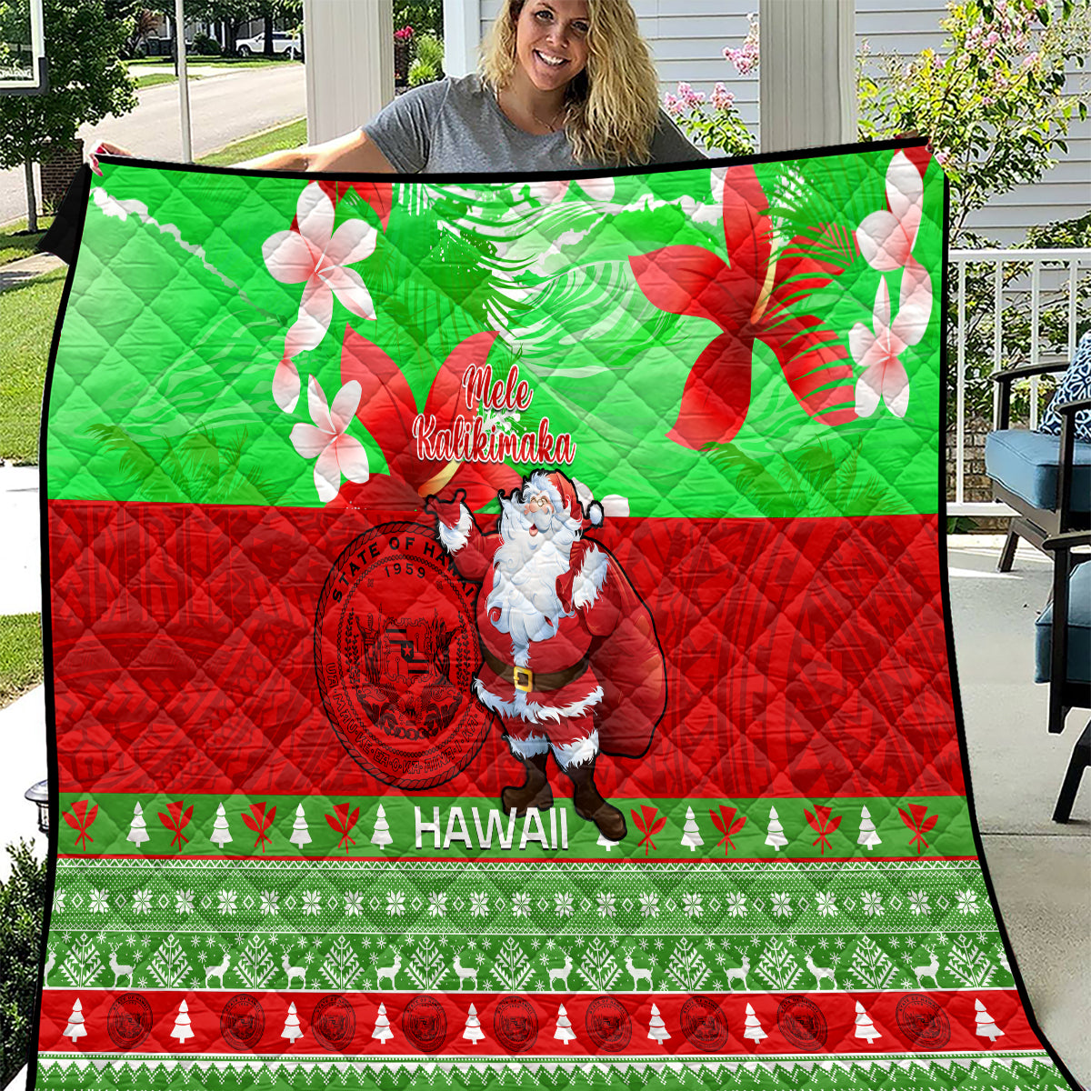 personalised-hawaii-christmas-quilt-mele-kalikimaka-hawaiian-santa-tropical-vibes