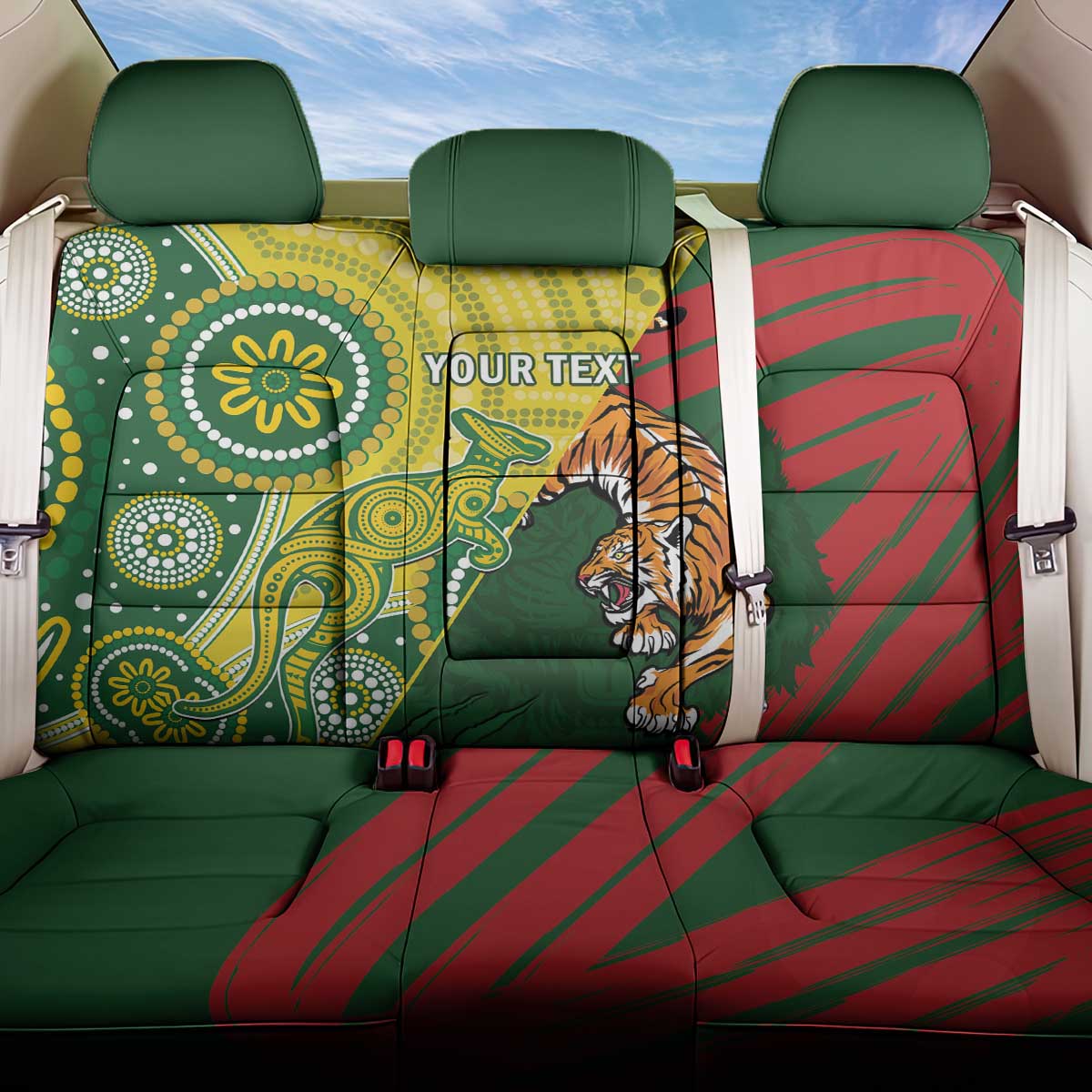 Custom Bangladesh And Australia Cricket Back Car Seat Cover Kangaroo Tiger Together - Wonder Print Shop