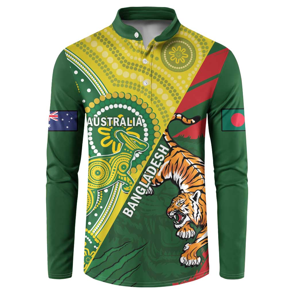 Custom Bangladesh And Australia Cricket Button Sweatshirt Kangaroo Tiger Together - Wonder Print Shop