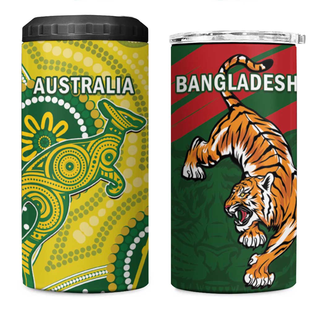 Bangladesh And Australia Cricket 4 in 1 Can Cooler Tumbler Kangaroo Tiger Together - Wonder Print Shop