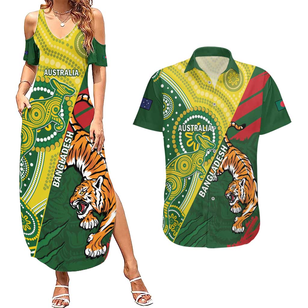 Custom Bangladesh And Australia Cricket Couples Matching Summer Maxi Dress and Hawaiian Shirt Kangaroo Tiger Together - Wonder Print Shop